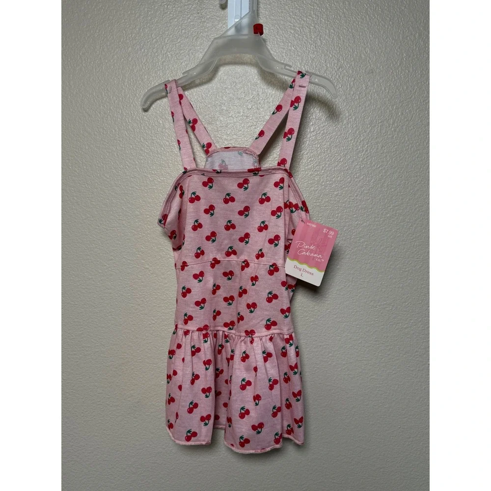 Pink Cabana Co Dog Dress Large Pink Red Cherry Print Ruffle Pet Summer Outfit